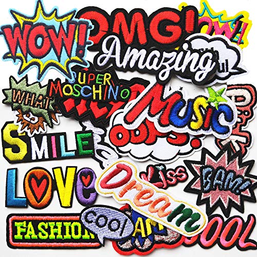 Mo Sheng Accessory 22pcs DIY Word Patches Embroidery Mix Patterns Iron On/Sew On Applique for Clothes Backpacks T-Shirt Jeans Skirt Vests Scarf Hat Bag (Style 10) - Image 4