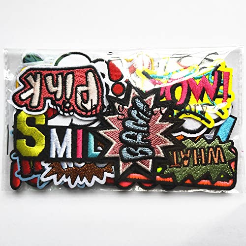 Mo Sheng Accessory 22pcs DIY Word Patches Embroidery Mix Patterns Iron On/Sew On Applique for Clothes Backpacks T-Shirt Jeans Skirt Vests Scarf Hat Bag (Style 10) - Image 3