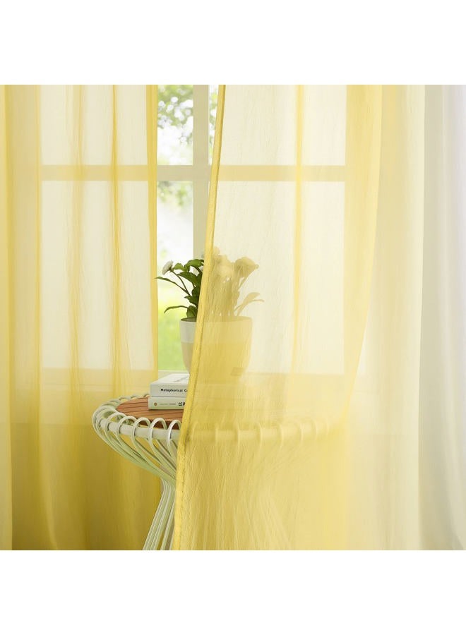 Purainbow Chiffon Sheer Ombre Curtains for Living Room, Grommet Special Crinkle Gradient Yellow Semi Sheer Window Treatments Privacy with Light for Bedroom Kids Room, All Season, 52"x63"x2 - Image 2