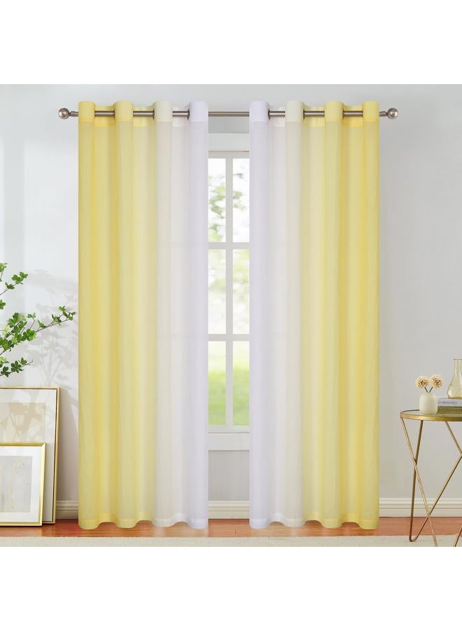 Purainbow Chiffon Sheer Ombre Curtains for Living Room, Grommet Special Crinkle Gradient Yellow Semi Sheer Window Treatments Privacy with Light for Bedroom Kids Room, All Season, 52"x63"x2 - Image 1