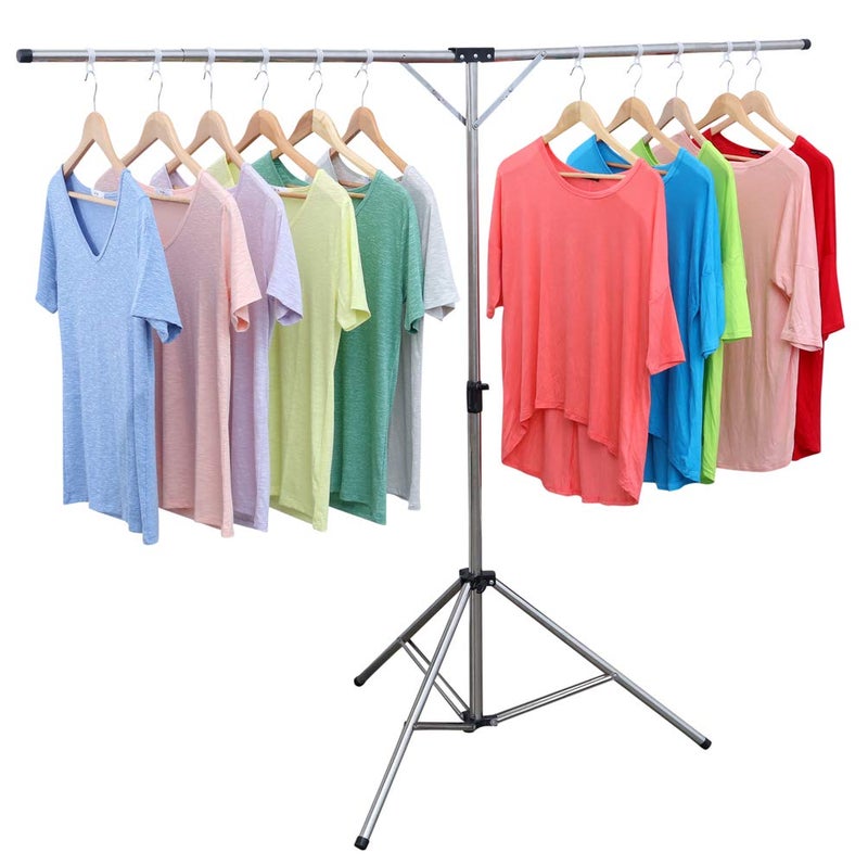 exilot Foldable Portable Space Saving Clothes Drying Rack, Heavy Duty Stainless Steel Laundry Drying Racks, Adjustable High Capacity Garment Rack, with Windproof Hooks. - Image 1