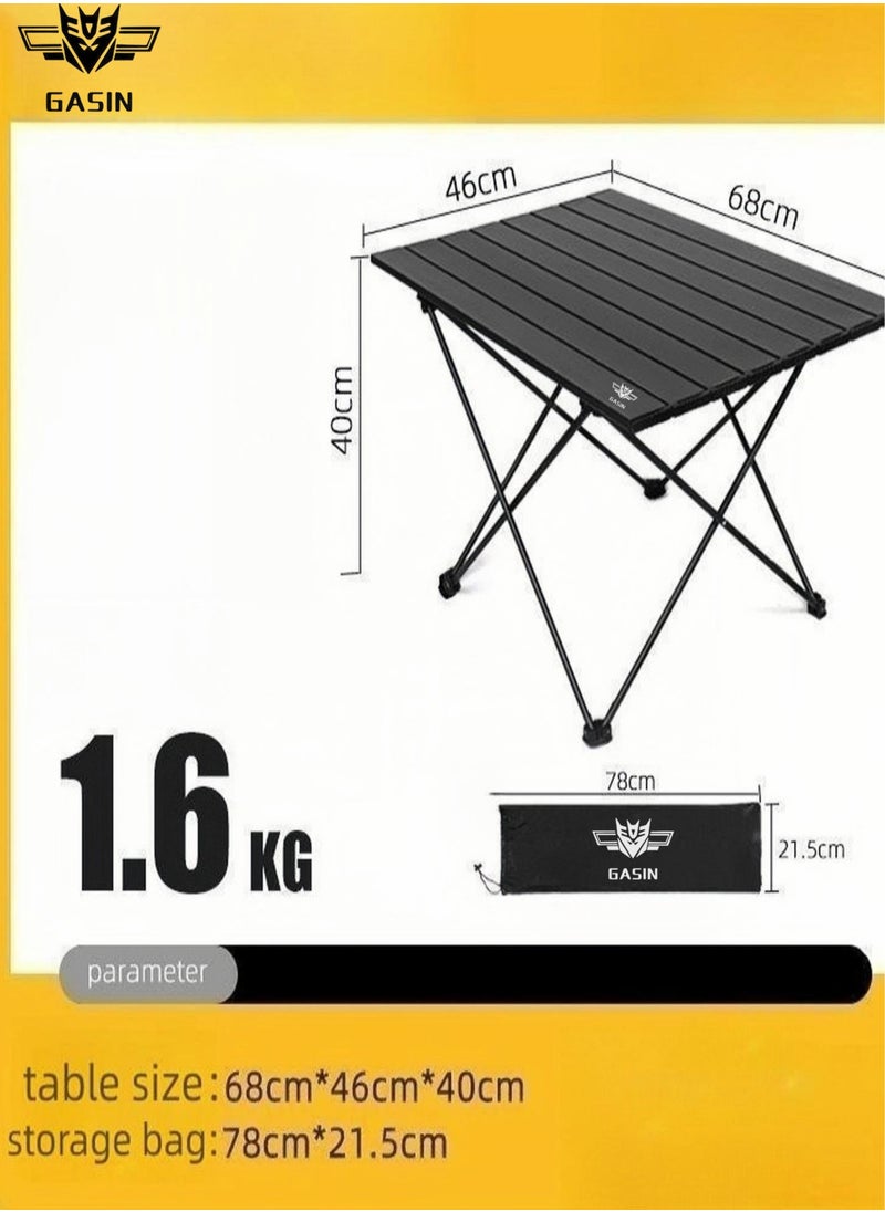 Gasin Lightweight portable aluminum alloy black folding table, suitable for camping, outdoor parties, family gatherings, barbecues, travel and outdoor outings. 68cm*46cm*40cm  - Image 2