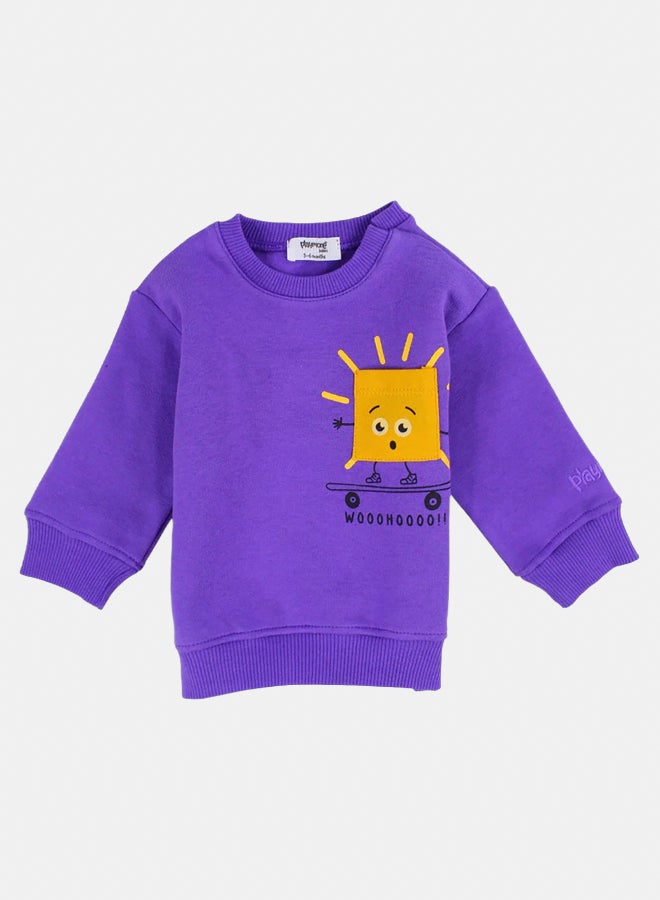 بلاي مور سويت شيرت للبنات الصغار بالبنفسجي بطبعة لطيفة - Image 1