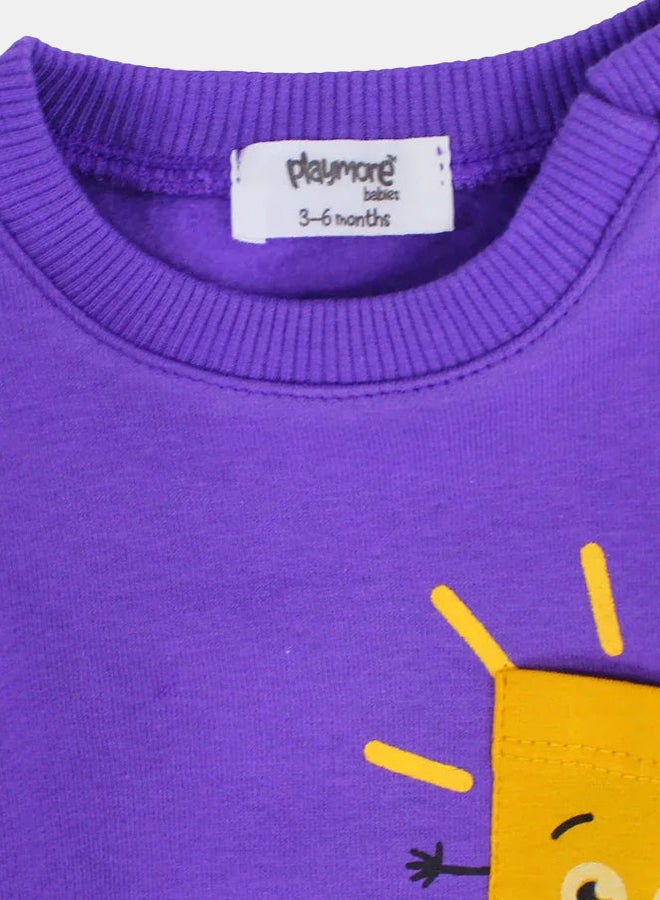 بلاي مور سويت شيرت للبنات الصغار بالبنفسجي بطبعة لطيفة - Image 3