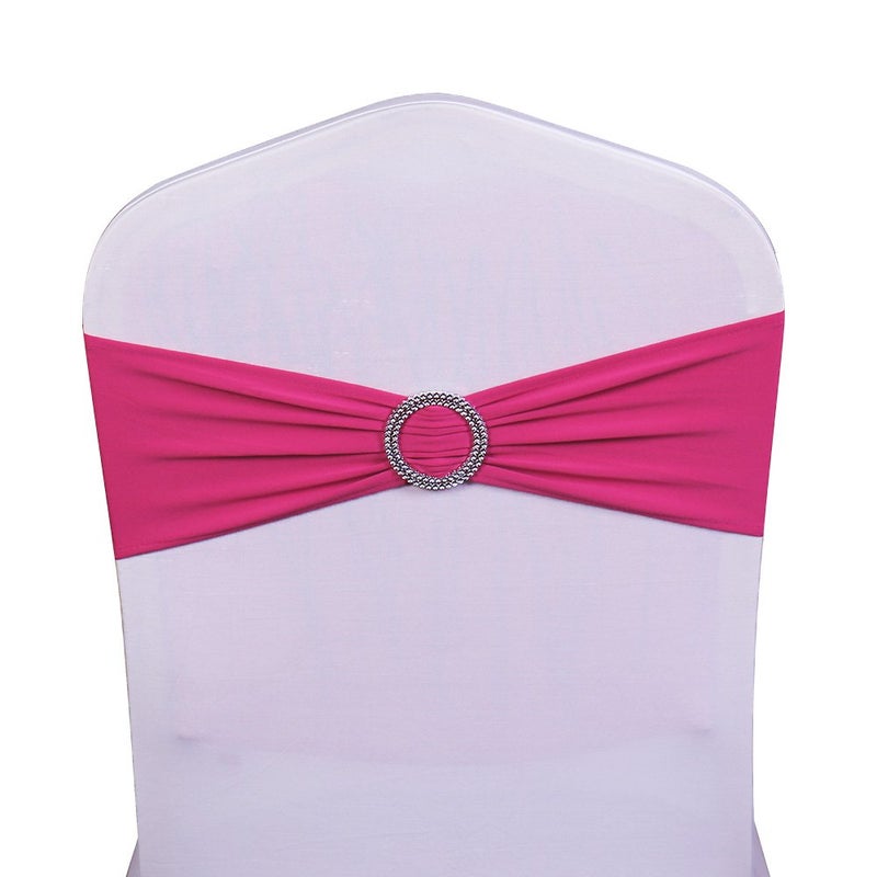 SINSSOWL 100 Pack Spandex Hot Pink Chair Sashes for Wedding Stretch Fuchsia Chair Bows Sash Bands with Buckle for Party Birthday Banquets Bridal Baby Shower Events Decorations (Fushia) - Image 2