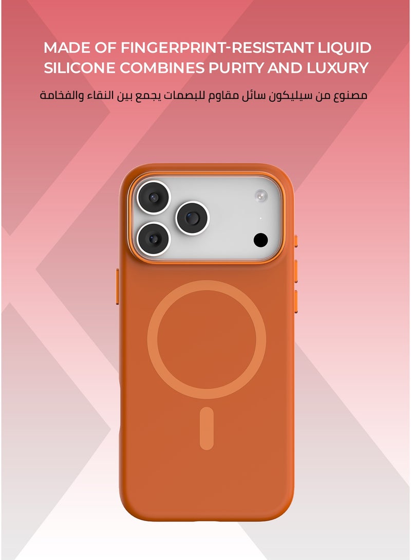 زوندا كفر بيور ايفون 17 برو ماج سيف لون برتقالي- بطانة داخلية من المايكروفايبر لحماية من الخدوش،إطار كاميرا معدني مرتفع لحماية العدسة، مصنوع من السيليكون السائل مع طبقة مقاومة  للبصمات، متوافق مع ملحقات MagSafe - Image 2