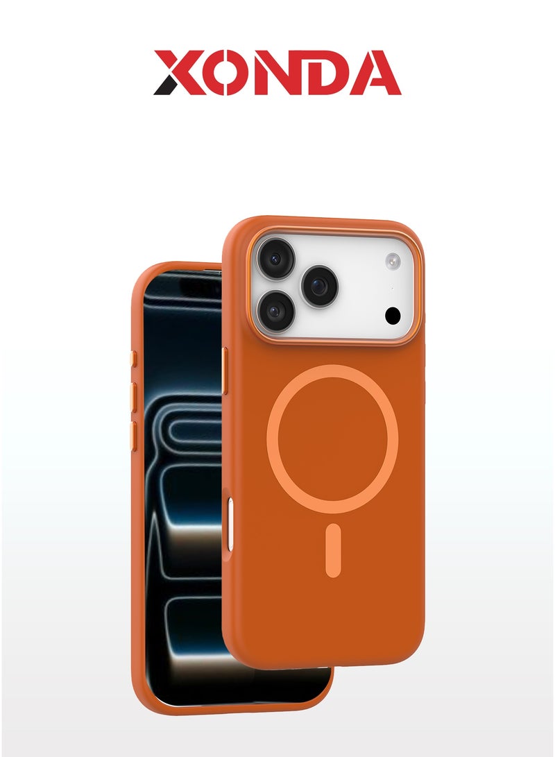 زوندا كفر بيور ايفون 17 برو ماج سيف لون برتقالي- بطانة داخلية من المايكروفايبر لحماية من الخدوش،إطار كاميرا معدني مرتفع لحماية العدسة، مصنوع من السيليكون السائل مع طبقة مقاومة  للبصمات، متوافق مع ملحقات MagSafe - Image 1