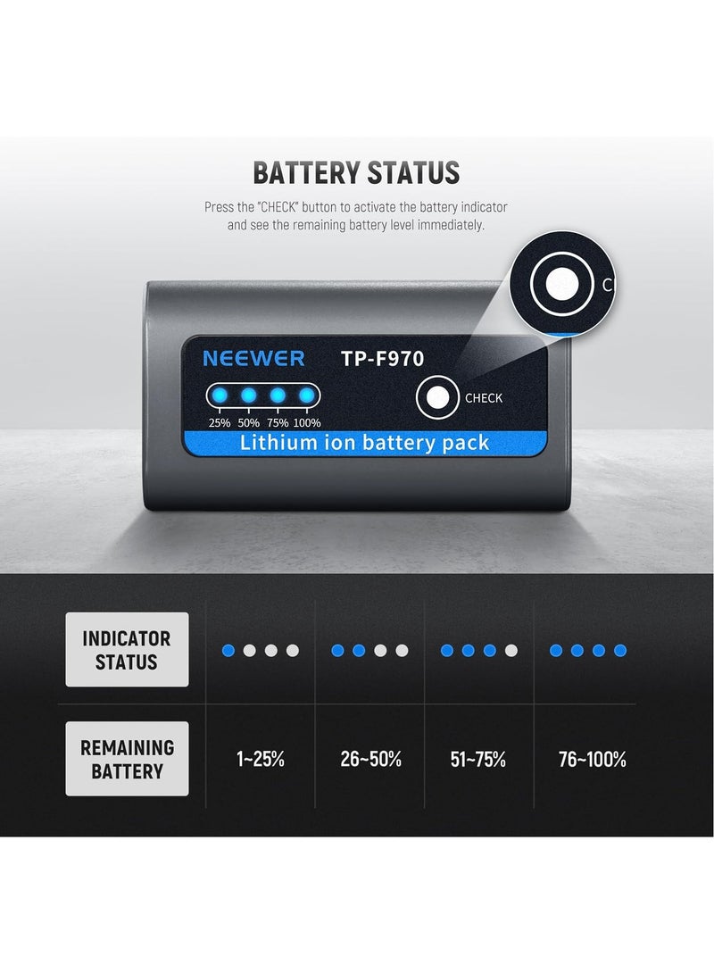 Neewer NP-F970 10500 mAh Lithium Replacement Battery with USB-C PD 20W — Compatible with LED Panels, Cameras & Field Monitors - Image 4