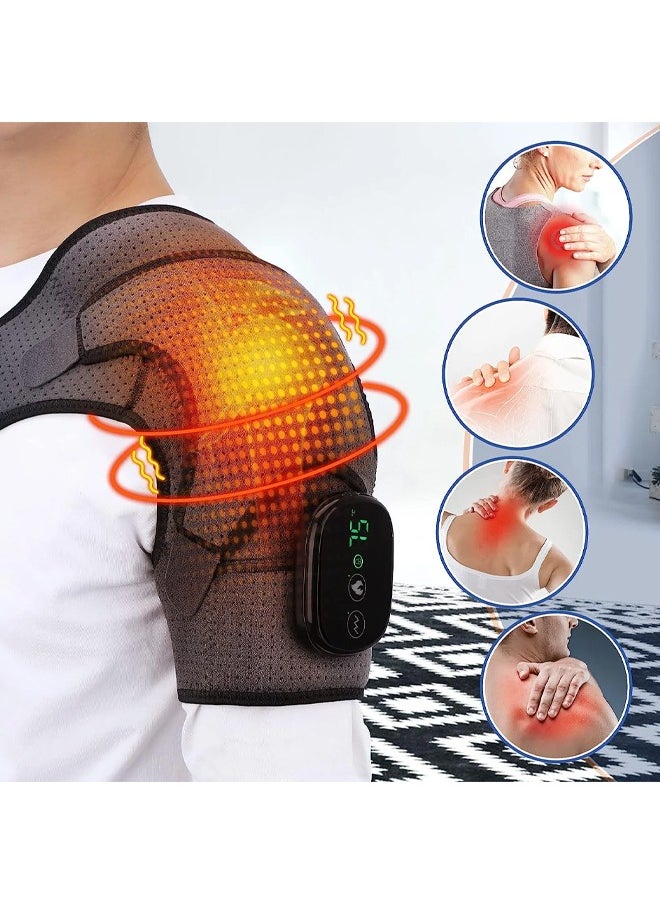Bukela Cordless Heated Shoulder Brace, Shoulder Massager Heating Pads for Rotator Cuff Pain Upper Arm Muscle Relief 3 Heating and Vibrati  - Image 1