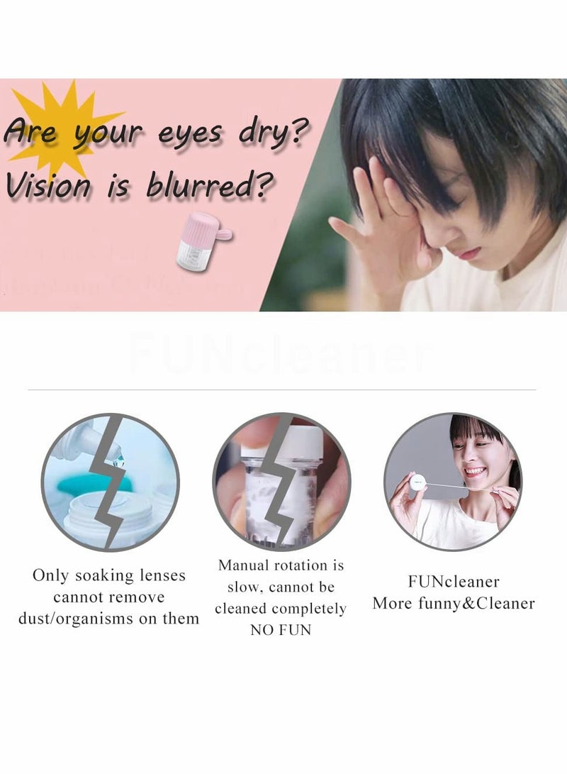 حافظة منظف العدسات المحمولة، آلة تنظيف يدوية مع سلك سحب لتنظيف العدسات اللينة والصعبة للعناية اليومية والتنظيف السريع (أخضر رين) - Image 4