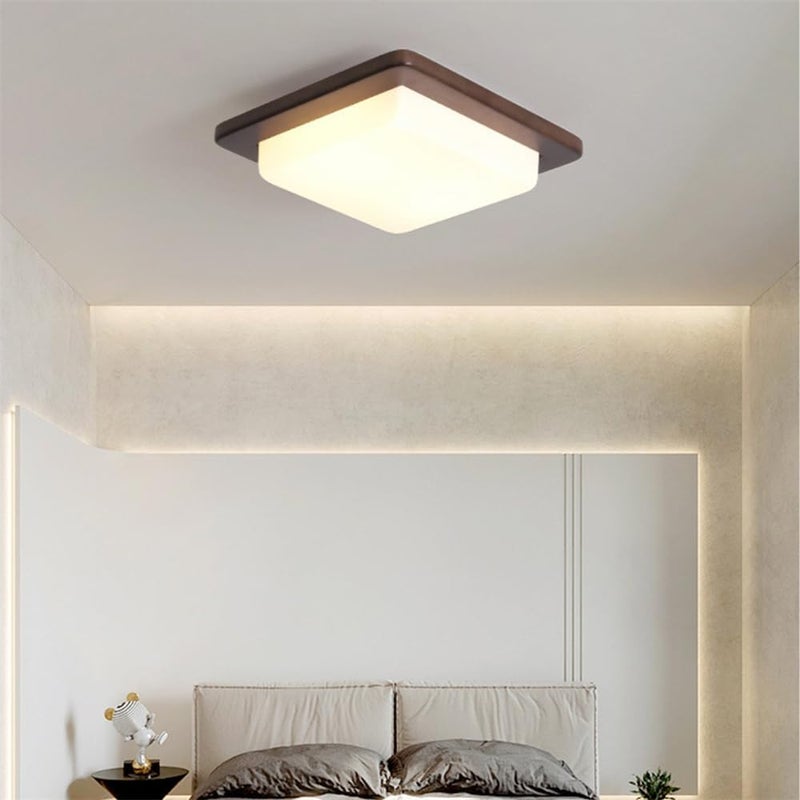 Nordic Style LED Ceiling Light Fixture - 18W Square Wood Flush Mount Lamp with 3 Color Temperatures for Bedroom, Dining Room, Hallway(Brown,36cm) - Image 2