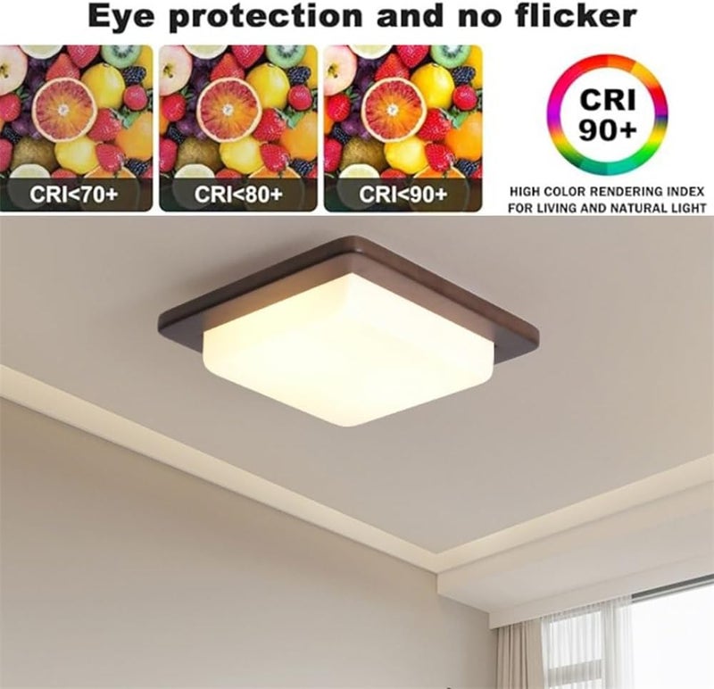 Nordic Style LED Ceiling Light Fixture - 18W Square Wood Flush Mount Lamp with 3 Color Temperatures for Bedroom, Dining Room, Hallway(Brown,36cm) - Image 3