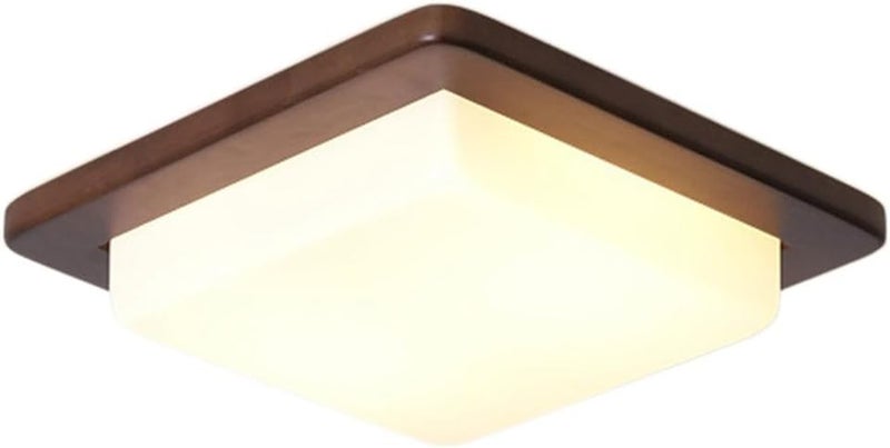 Nordic Style LED Ceiling Light Fixture - 18W Square Wood Flush Mount Lamp with 3 Color Temperatures for Bedroom, Dining Room, Hallway(Brown,36cm) - Image 1