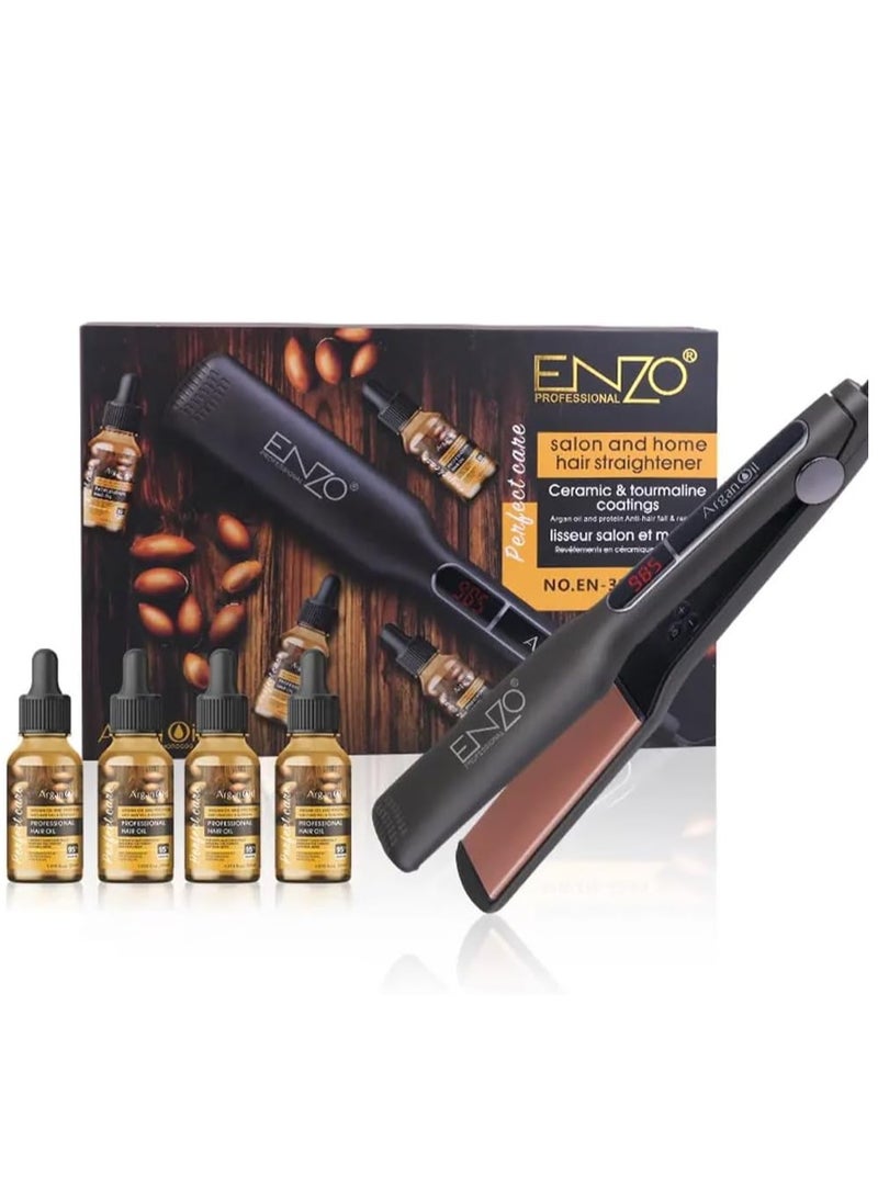ENZO Professional Enzo Professional Hair Straightener + Enzo Professional Hair Oil | Salon-Grade Styling + Nourishment | Frizz Control | Heat Protection | Sleek & Shiny Finish - Image 1