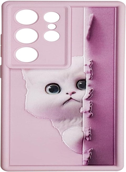 Silicon TPU Case Camera Protection with 3D Cheerful Prints For Samsung Galaxy S22 Ultra 5G (Hidden Cat)
