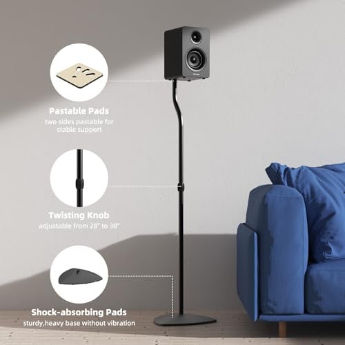 Anautin Universal Speaker Stands Pair, Satellite & Bookshelf Speaker Stands-28-38in Adjustable, Surround Sound Speaker Stand for Home Theater, Compatible to Sony/Bose/JBL/Sonos/Klipsch/Edifier/Polk - Image 4