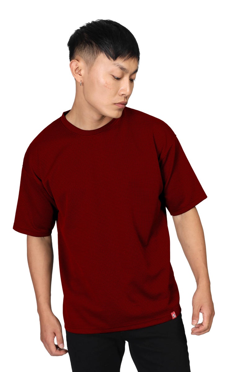 SHODOX® Men Oversized T Shirt Solid Dotted Design | Round Neck Loose Fit Drop Shoulder Casual T-Shirt for Men Red - Image 4