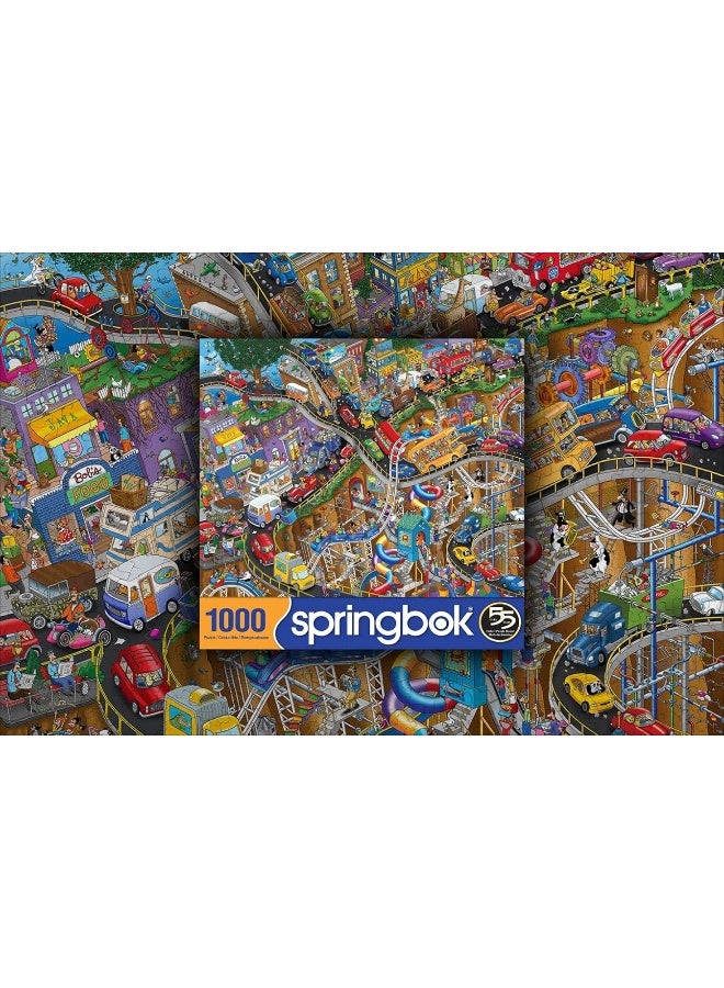 Springbok - Getting Away - 1000 Piece Jigsaw Puzzle- Cartoon Illustration of Transportation to Challenge Your Brain - Image 1