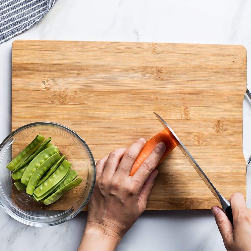 Nirvik Non Slip EcoFriendly Bamboo Cutting Board with Juice Groove Kitchen Chopping Slicing Board Pad for MeatFruitVegetables Serving Tray Handle Wooden with Steel Handle - Image 3