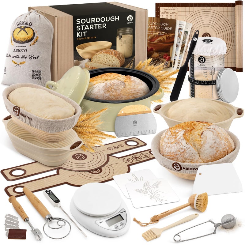ABIOTO Sourdough Starter Kit with Dutch Oven and Scale - Complete Sourdough Kit with Proofing Baskets, 34oz Jar, Slings, and Other Premium Bread Making Tools - Perfect Baking Gifts for Women, Men, and Bakers - Image 1