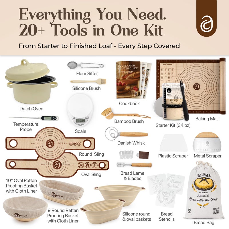 ABIOTO Sourdough Starter Kit with Dutch Oven and Scale - Complete Sourdough Kit with Proofing Baskets, 34oz Jar, Slings, and Other Premium Bread Making Tools - Perfect Baking Gifts for Women, Men, and Bakers - Image 2