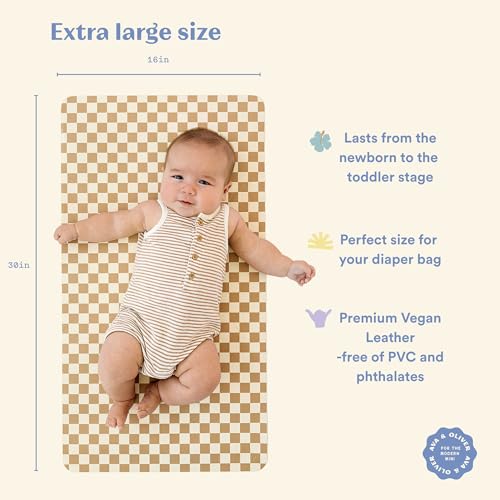 AVA + OLIVER Ava Oliver Vegan Leather Baby Changing Mat 16 X 30 in Multipurpose Wipeable and Portable Diaper Changing Pad Foldable for Travel Mocha Checker - Image 3