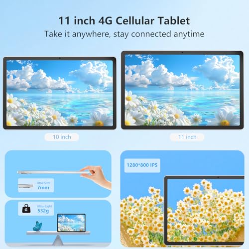 NRKDUBQ 11 inch Android 15 Tablet with Keyboard 20GB RAM 128G Storage, 2025 Latest Cellular Tablet 4G LTE T-moblie Phablet, T615 Octa-Core 8000mAh, 13MP+5MP Camera, 5G WiFi & Bluetooth - Sliver - Image 4