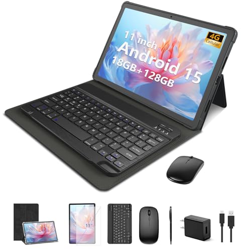 NRKDUBQ 11 inch Android 15 Tablet with Keyboard 20GB RAM 128G Storage, 2025 Latest Cellular Tablet 4G LTE T-moblie Phablet, T615 Octa-Core 8000mAh, 13MP+5MP Camera, 5G WiFi & Bluetooth - Sliver - Image 1