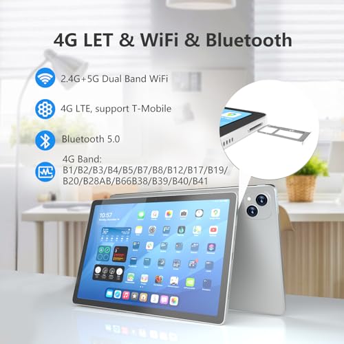 NRKDUBQ 11 inch Android 15 Tablet with Keyboard 20GB RAM 128G Storage, 2025 Latest Cellular Tablet 4G LTE T-moblie Phablet, T615 Octa-Core 8000mAh, 13MP+5MP Camera, 5G WiFi & Bluetooth - Sliver - Image 5