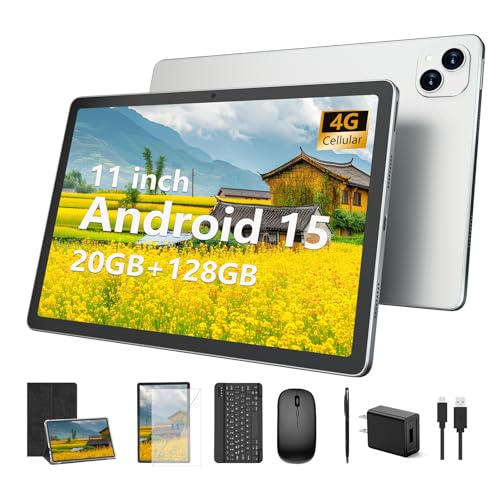 NRKDUBQ 11 inch Android 15 Tablet with Keyboard 20GB RAM 128G Storage, 2025 Latest Cellular Tablet 4G LTE T-moblie Phablet, T615 Octa-Core 8000mAh, 13MP+5MP Camera, 5G WiFi & Bluetooth - Sliver - Image 2