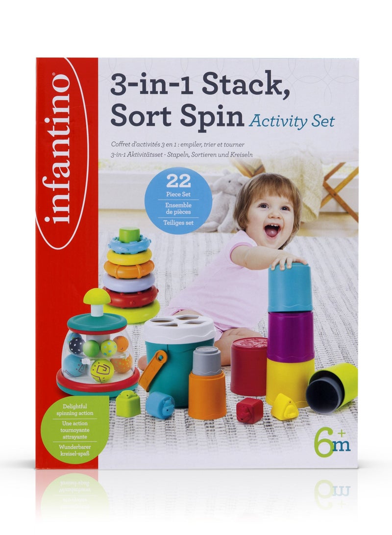infantino مجموعة أنشطة التكديس والفرز والدوران 3 في 1 من 6 أشهر وما فوق - متعددة الألوان - Image 2