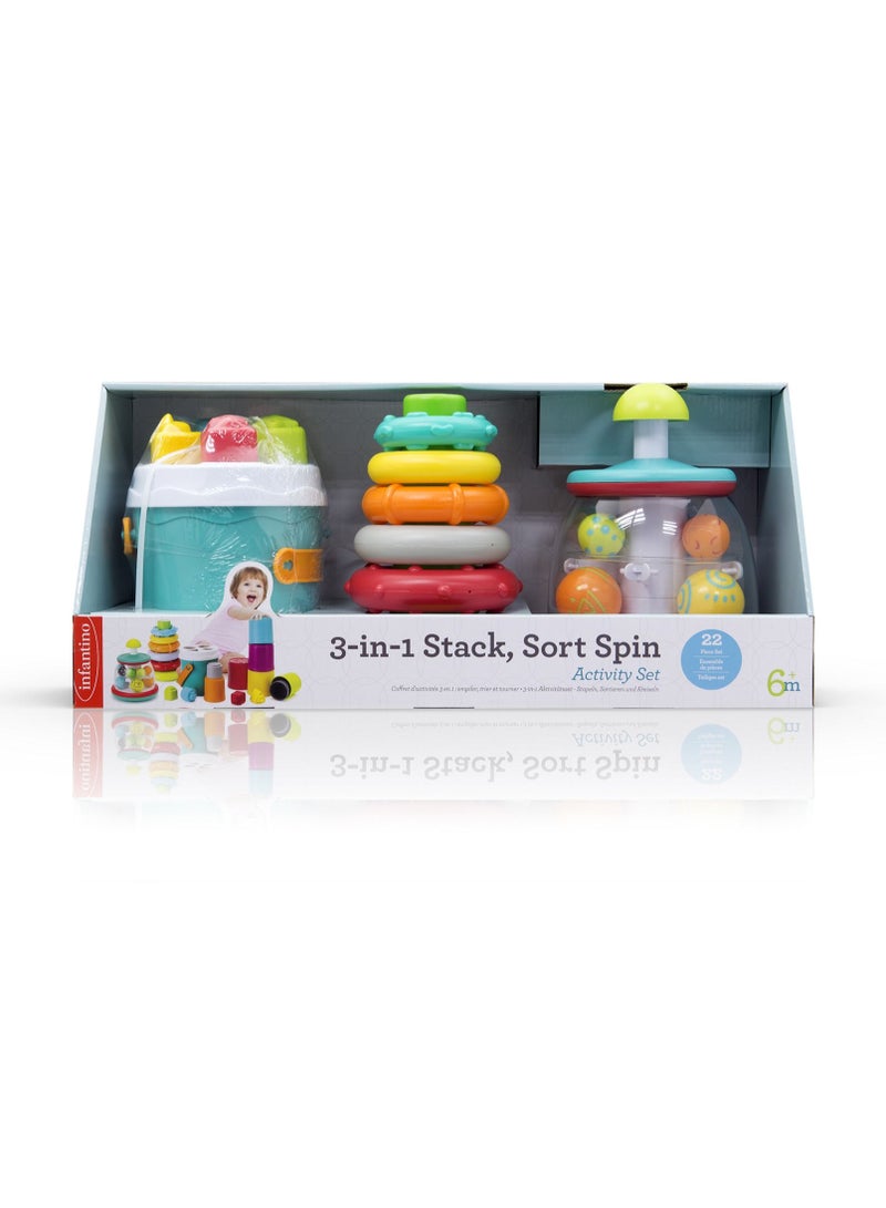 infantino مجموعة أنشطة التكديس والفرز والدوران 3 في 1 من 6 أشهر وما فوق - متعددة الألوان - Image 1