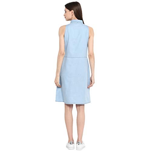 StyleStone (3325IceShinyBtnS Women's Ice Blue Denim Dress with Buttons - Image 2