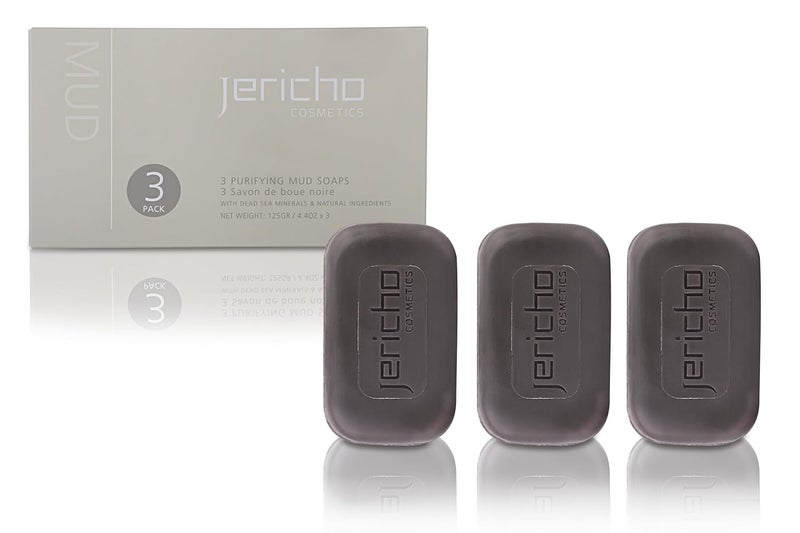 Jericho Cosmetics All Natural Dead Sea Mud Soap Bar - Vegan & Triple Milled Facial Treatment Soap for All Skin Types - Gently Cleanses & Moisturizes - 3 Pack - 4.4 oz each