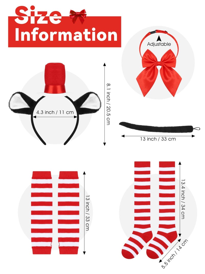 SOMSOC 7 Pieces Girls Cat Costume Set Black White T-shirt Tutu Skirts Headband Bowtie Socks Tail for Dress Up Cosplay Party - Image 2