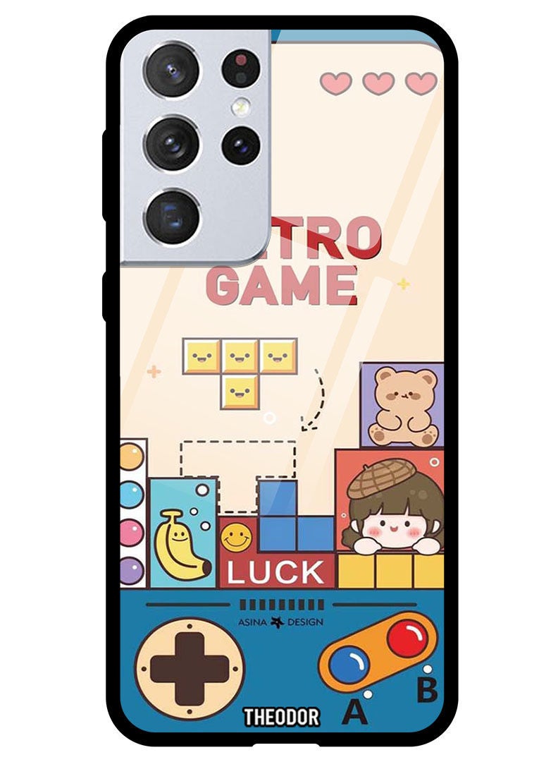 Theodor Protective Tempered Glass Case Cover Samsung Galaxy S21 ULTRA Retro Games - Image 1
