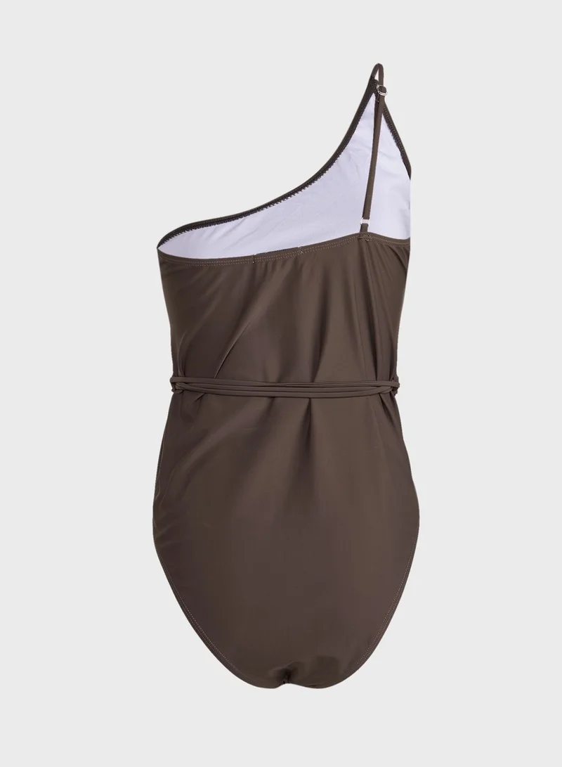In The Style Curve One Shoulder Tie Waist Swimsuit