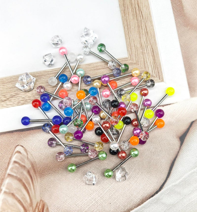 MONAZEO 48Pcs 14G Stainless Steel Nipple Rings Tongue Rings Straight Barbell Bars Piercing Glow in Dark Flexible Retainer Piercing Jewelry for Women Men 16mm Bar - Image 3
