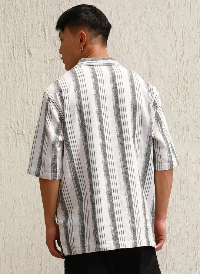 Hubberholme Relaxed Fit Striped Resort Collar Casual Shirt by Styli