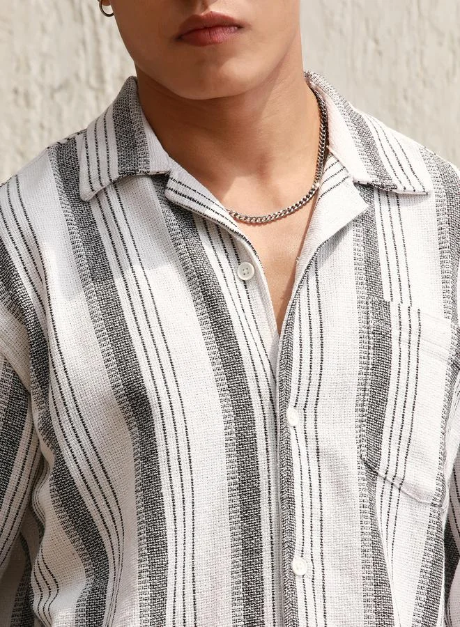 Hubberholme Relaxed Fit Striped Resort Collar Casual Shirt by Styli
