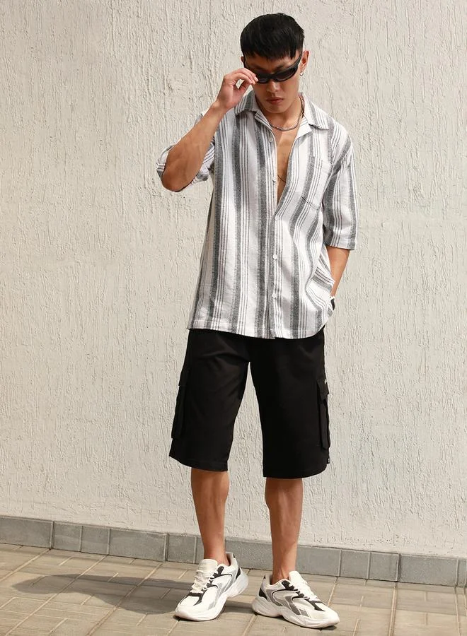 Hubberholme Relaxed Fit Striped Resort Collar Casual Shirt by Styli