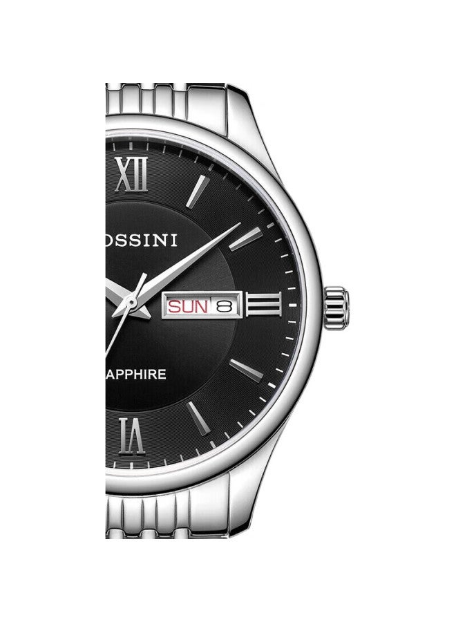 ROSSINI Men'S Quartz Watch, Black Dial, Steel Strap, New Year Gift For Boyfriend, Chinese Brand, Business Style, Compact, With Calendar, 618573 - Image 3