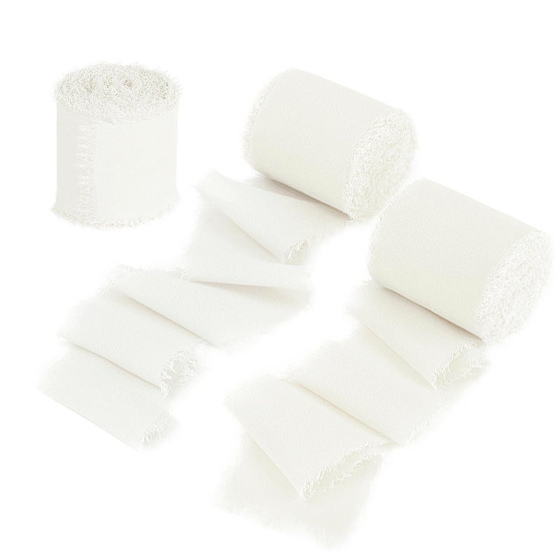 DORIS HOME Ivory Chiffon Ribbon for Flower Bouquet 2 x21Yd Fabric Ribbon for Gift Wrapping Handmade Frayed Ribbon for WeddingChristmas Decorations