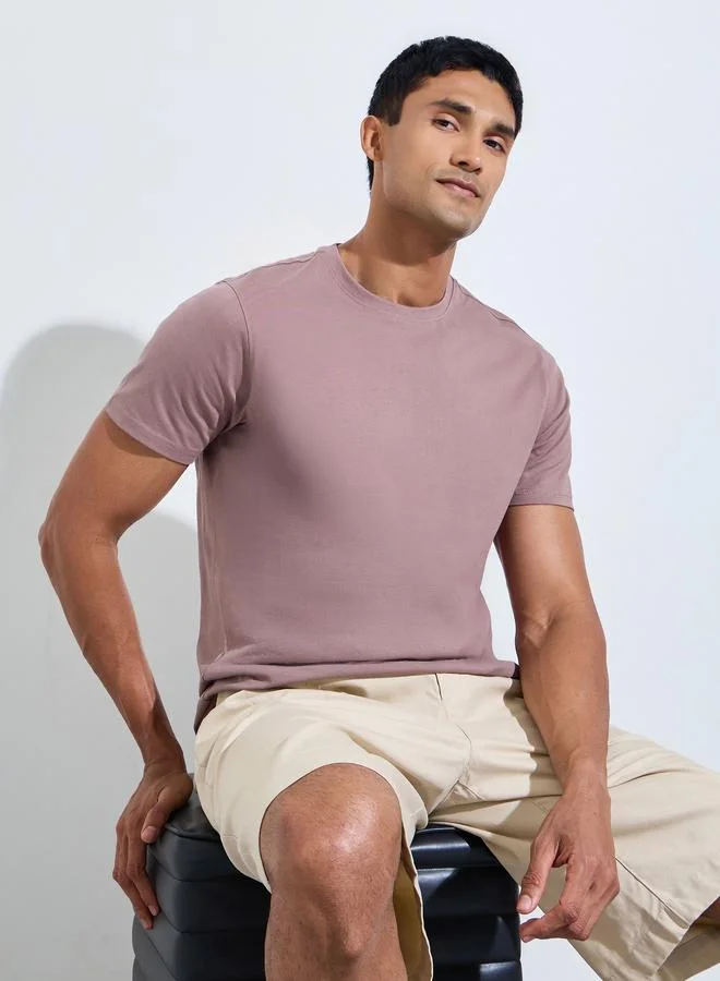 ستايلي Men Pink Crew Neck Regular Fit T-Shirt