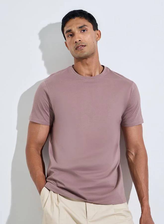 Styli Men Pink Crew Neck Regular Fit T-Shirt
