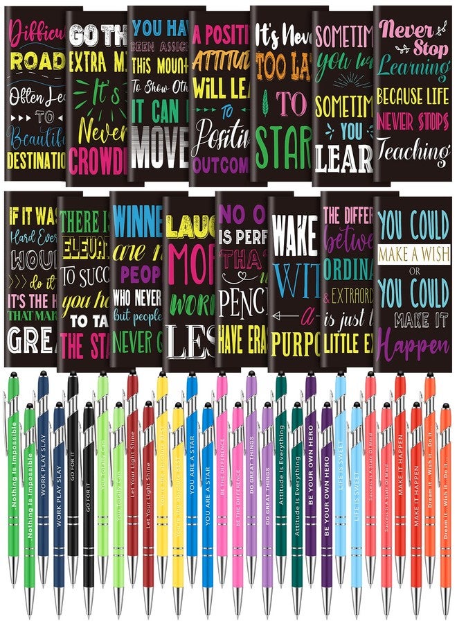 TaoBary 60 Pcs Inspirational Ballpoint Pens Black Ink Quotes Pen Motivational Journal Notebook Inspirational Notepads Pocket Mini Notebooks Gift Pens Encouraging Pretty Pens for Women Desk Supplies, 15 Styles - Image 1