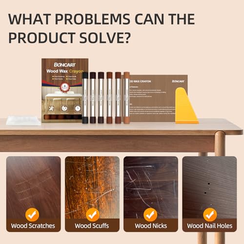 Boncart Wood Filler Sticks,6 Colors Wood Wax Crayons for Repairing Scratches, Scuffs, Cracks, and Nail Holes on Wood Furniture, Floors, Cabinets, Tables, and Doors - Image 3