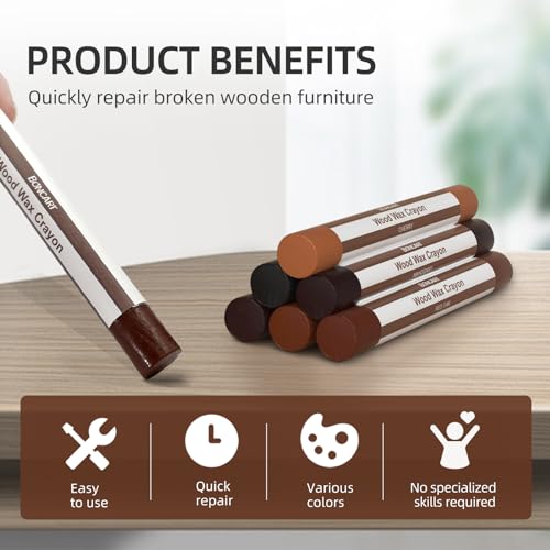 Boncart Wood Filler Sticks,6 Colors Wood Wax Crayons for Repairing Scratches, Scuffs, Cracks, and Nail Holes on Wood Furniture, Floors, Cabinets, Tables, and Doors - Image 4