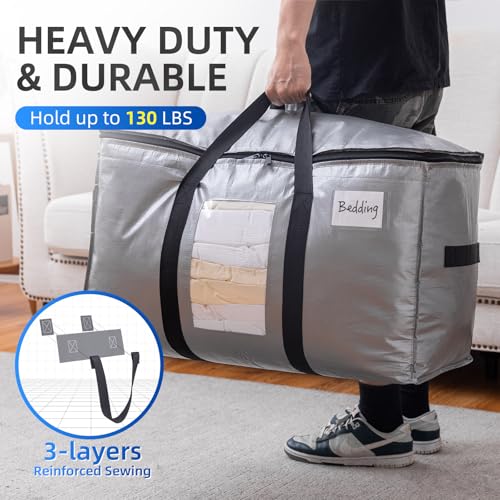TAILI Extra Large Moving Bags, 4 Pack Silver Heavy Duty Totes For Storage with Visible Window, Wrap Around Handles, Space Saving Storage Bags for Moving Supplies, Alternative to Moving Boxes - Image 5