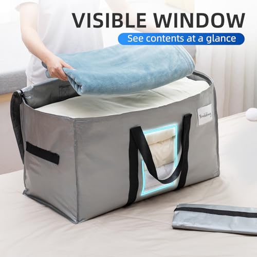 TAILI Extra Large Moving Bags, 4 Pack Silver Heavy Duty Totes For Storage with Visible Window, Wrap Around Handles, Space Saving Storage Bags for Moving Supplies, Alternative to Moving Boxes - Image 3